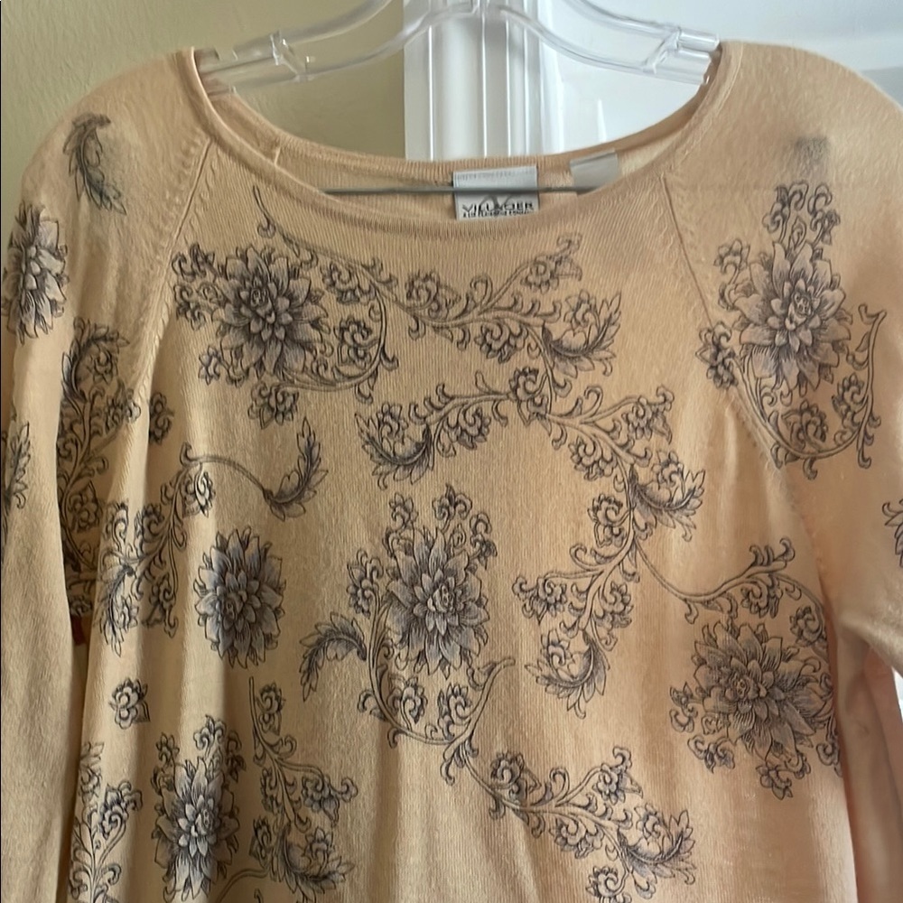 Villager Tan Floral Long Sleeve Top Size L - Picture 3 of 4